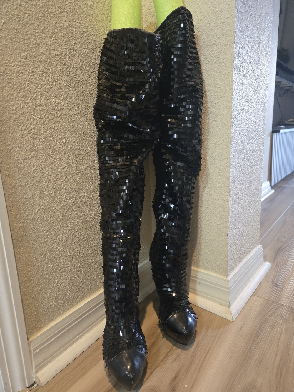 Black Sequin Over-the-Knee Boots